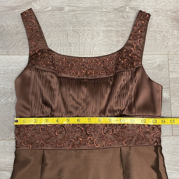 Adrianna Papell Occasions Dress with Jacket Silk Embroidered Beaded Brown 2 - Picture 9 of 16